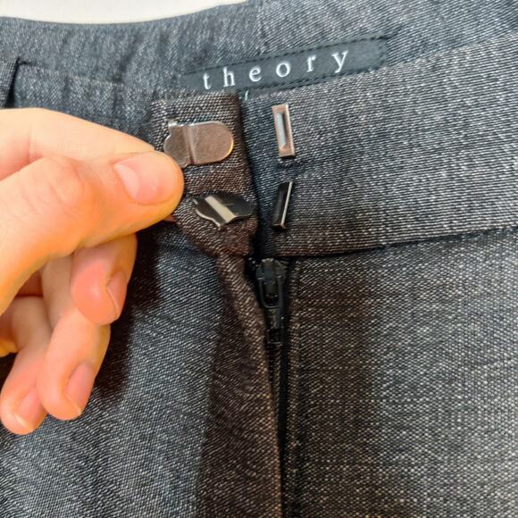 Theory Stretch Virgin Wool Mid Rise Flared Dress Pants 10 Gray Quiet Luxury - Picture 6 of 11